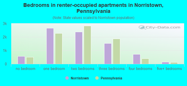 Bedrooms in renter-occupied apartments in Norristown, Pennsylvania