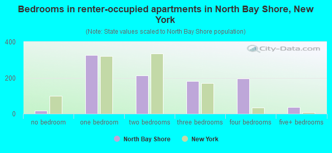 Bedrooms in renter-occupied apartments in North Bay Shore, New York