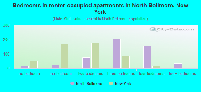 Bedrooms in renter-occupied apartments in North Bellmore, New York