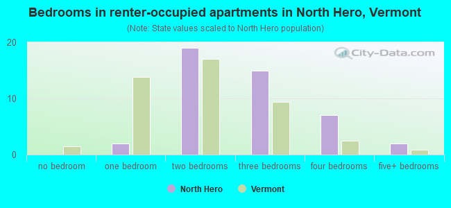 Bedrooms in renter-occupied apartments in North Hero, Vermont