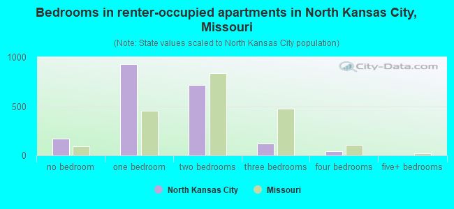 Bedrooms in renter-occupied apartments in North Kansas City, Missouri