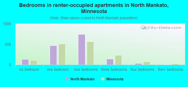 Bedrooms in renter-occupied apartments in North Mankato, Minnesota