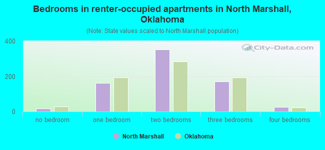 Bedrooms in renter-occupied apartments in North Marshall, Oklahoma