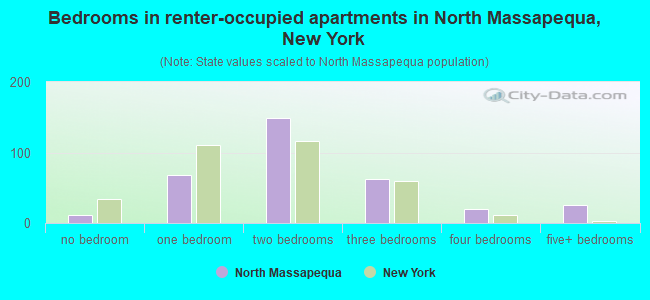 Bedrooms in renter-occupied apartments in North Massapequa, New York