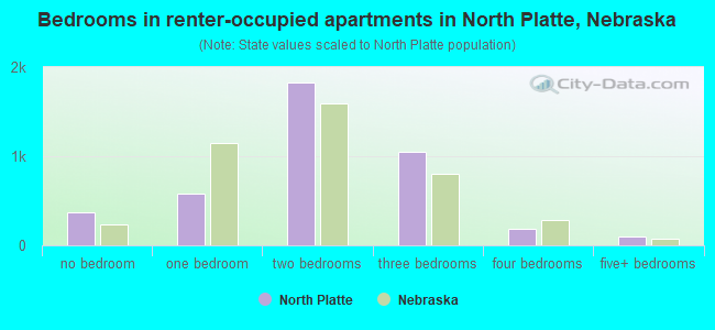 Bedrooms in renter-occupied apartments in North Platte, Nebraska