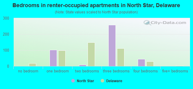 Bedrooms in renter-occupied apartments in North Star, Delaware
