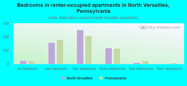 Bedrooms in renter-occupied apartments in North Versailles, Pennsylvania