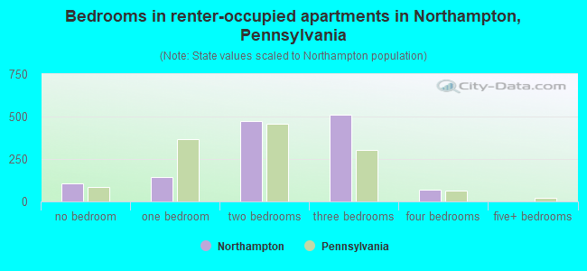 Bedrooms in renter-occupied apartments in Northampton, Pennsylvania
