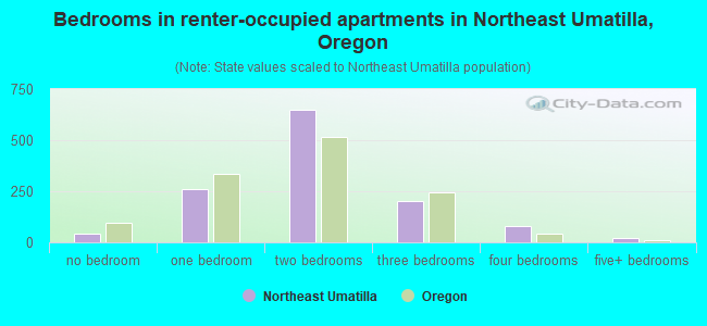 Bedrooms in renter-occupied apartments in Northeast Umatilla, Oregon