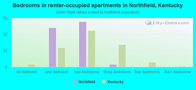 Bedrooms in renter-occupied apartments in Northfield, Kentucky