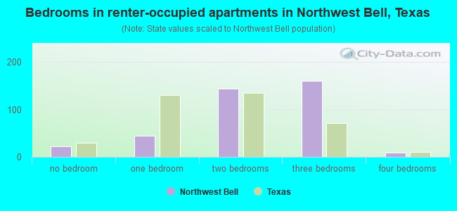 Bedrooms in renter-occupied apartments in Northwest Bell, Texas