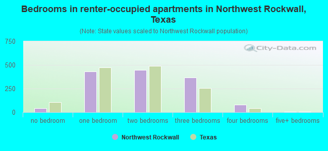 Bedrooms in renter-occupied apartments in Northwest Rockwall, Texas