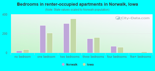 Bedrooms in renter-occupied apartments in Norwalk, Iowa