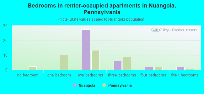 Bedrooms in renter-occupied apartments in Nuangola, Pennsylvania