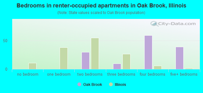 Bedrooms in renter-occupied apartments in Oak Brook, Illinois
