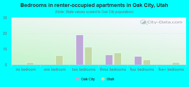 Bedrooms in renter-occupied apartments in Oak City, Utah