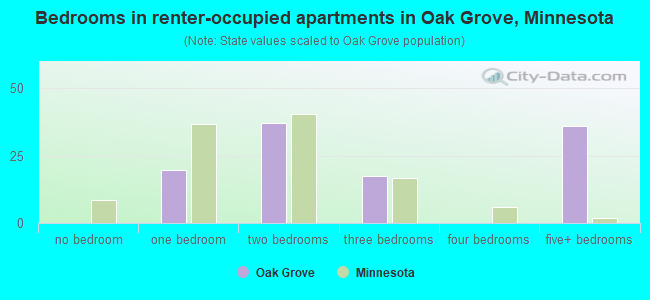 Bedrooms in renter-occupied apartments in Oak Grove, Minnesota