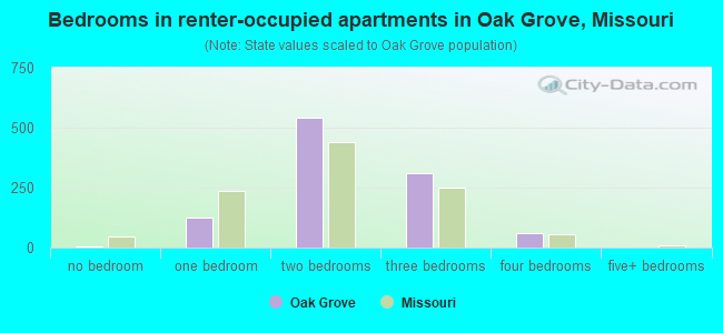 Bedrooms in renter-occupied apartments in Oak Grove, Missouri