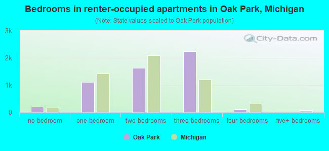 Bedrooms in renter-occupied apartments in Oak Park, Michigan