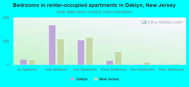 Bedrooms in renter-occupied apartments in Oaklyn, New Jersey