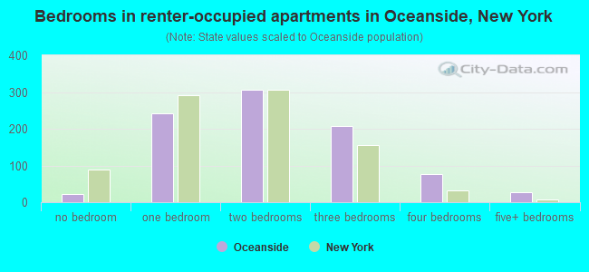 Bedrooms in renter-occupied apartments in Oceanside, New York