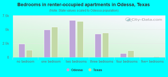 Bedrooms in renter-occupied apartments in Odessa, Texas