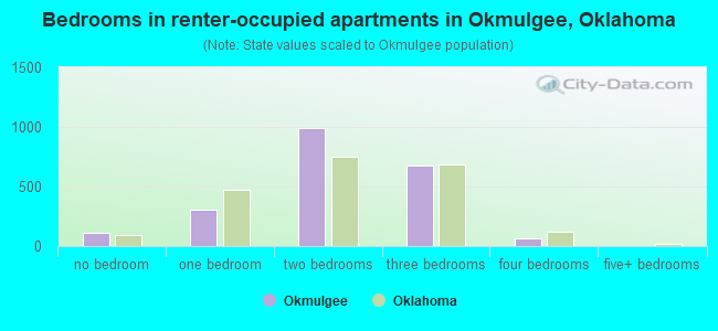 Bedrooms in renter-occupied apartments in Okmulgee, Oklahoma