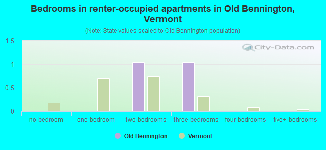Bedrooms in renter-occupied apartments in Old Bennington, Vermont
