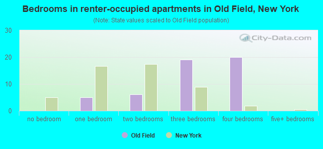 Bedrooms in renter-occupied apartments in Old Field, New York