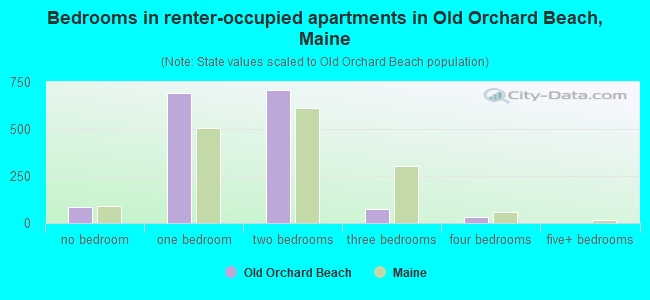Bedrooms in renter-occupied apartments in Old Orchard Beach, Maine