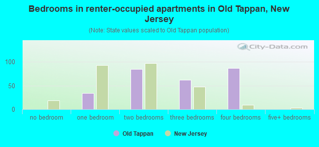 Bedrooms in renter-occupied apartments in Old Tappan, New Jersey
