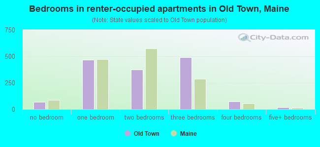 Bedrooms in renter-occupied apartments in Old Town, Maine