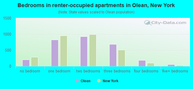 Bedrooms in renter-occupied apartments in Olean, New York