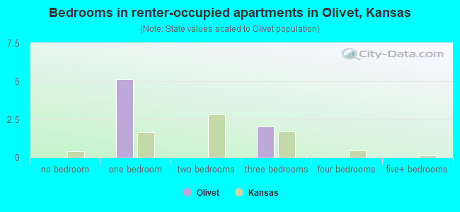 Bedrooms in renter-occupied apartments in Olivet, Kansas
