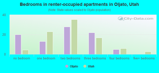 Bedrooms in renter-occupied apartments in Oljato, Utah