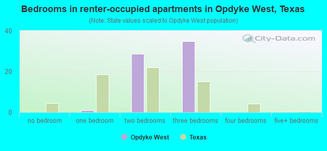 Bedrooms in renter-occupied apartments in Opdyke West, Texas