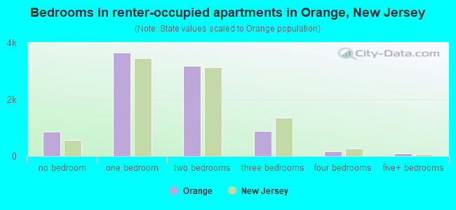 Bedrooms in renter-occupied apartments in Orange, New Jersey