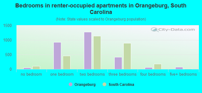 Bedrooms in renter-occupied apartments in Orangeburg, South Carolina