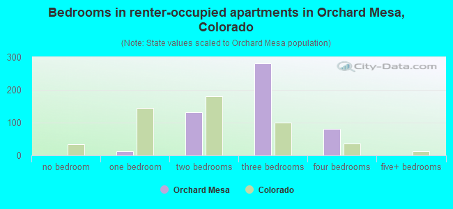 Bedrooms in renter-occupied apartments in Orchard Mesa, Colorado
