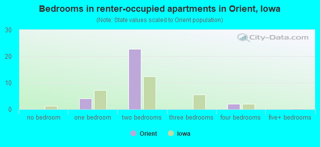 Bedrooms in renter-occupied apartments in Orient, Iowa