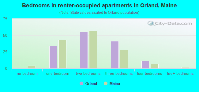 Bedrooms in renter-occupied apartments in Orland, Maine
