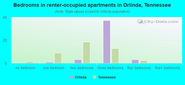 Bedrooms in renter-occupied apartments in Orlinda, Tennessee