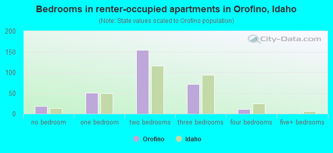 Bedrooms in renter-occupied apartments in Orofino, Idaho