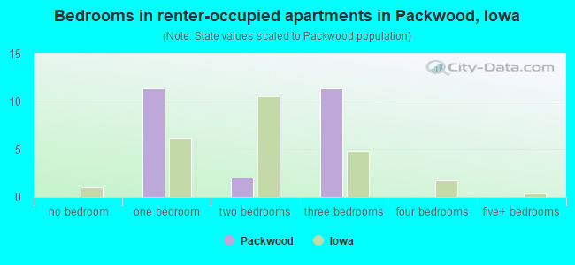 Bedrooms in renter-occupied apartments in Packwood, Iowa