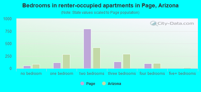 Bedrooms in renter-occupied apartments in Page, Arizona