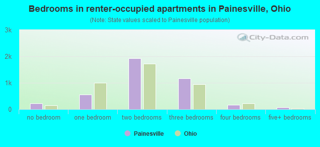 Bedrooms in renter-occupied apartments in Painesville, Ohio