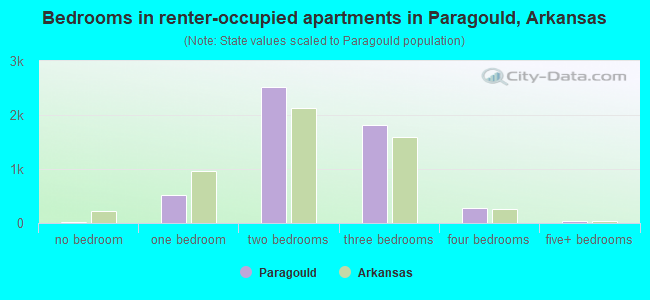 Bedrooms in renter-occupied apartments in Paragould, Arkansas