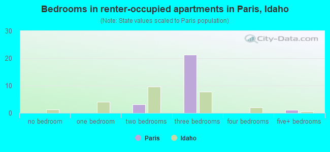 Bedrooms in renter-occupied apartments in Paris, Idaho