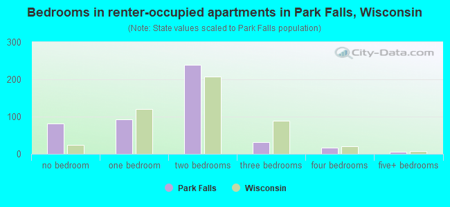 Bedrooms in renter-occupied apartments in Park Falls, Wisconsin