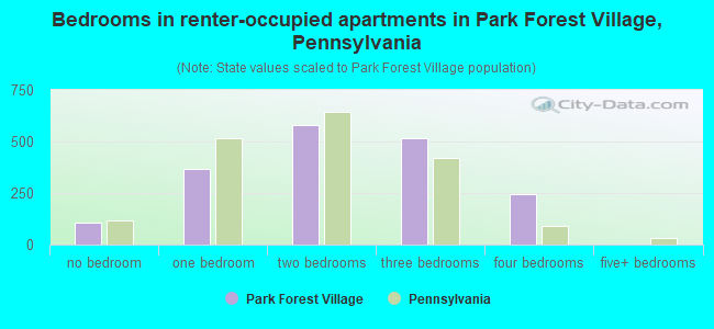 Bedrooms in renter-occupied apartments in Park Forest Village, Pennsylvania
